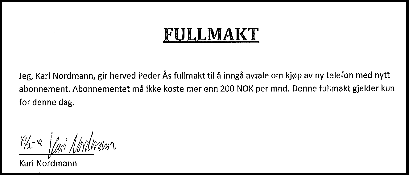 Fullmakt eksempel norsk